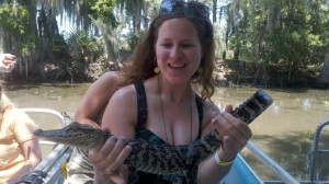 Holding a baby alligator in the Louisiana Swamp